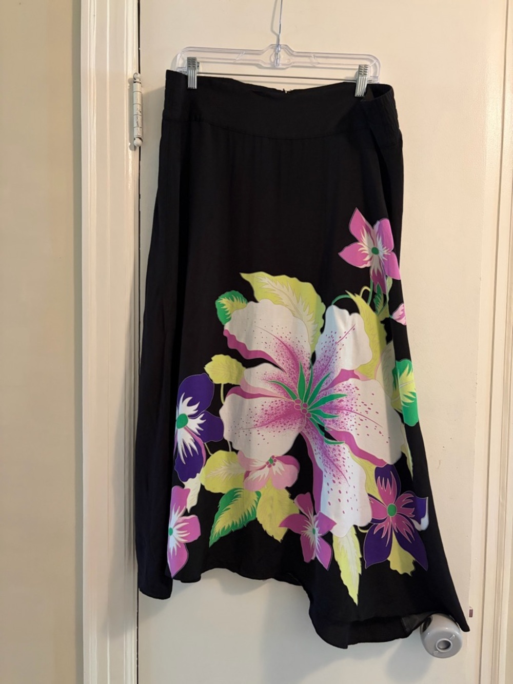 Soft Surroundings Black Vibrant Floral Print Flared Midi Skirt Size Extra Large